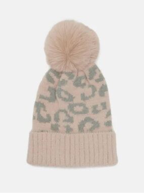 BNWT blush animal print toque with pom